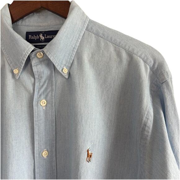 Ralph Lauren Men’s Chambray Button Down Long Sleeve Shirt Blue 100% Cotton Large - Picture 1 of 15